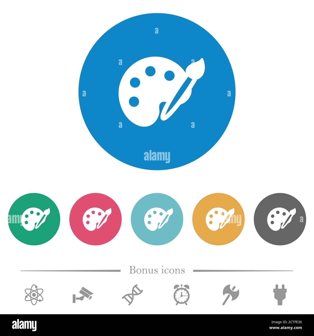Paint kit flat white icons on round color backgrounds. 6 bonus icons ...