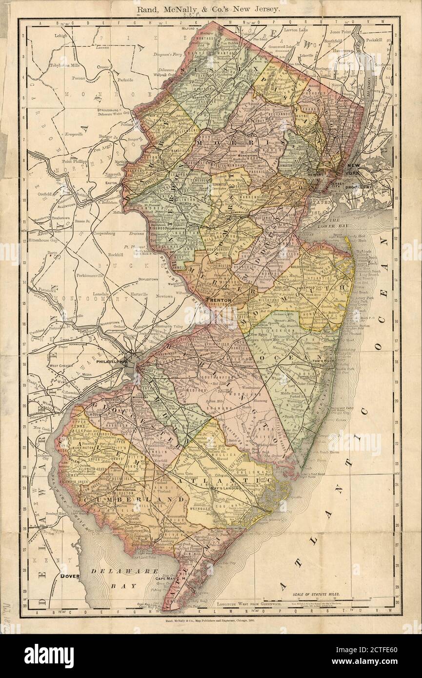 Rand, McNally & Co.'s New Jersey, cartographic, Maps, 1890 Stock Photo