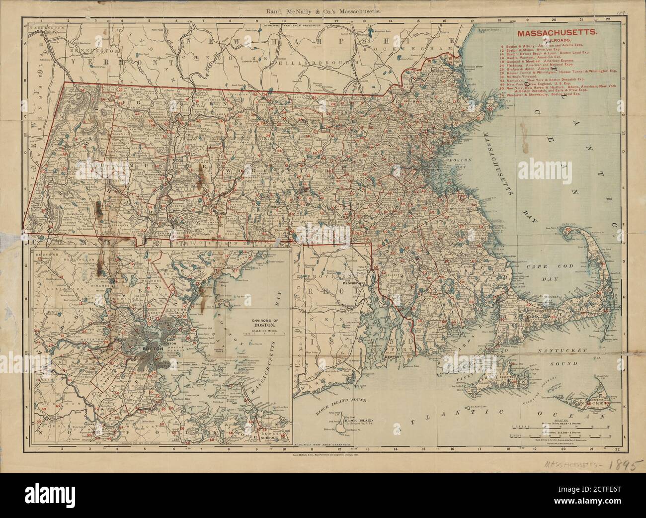 Rand, McNally & Co.'s Massachusetts, cartographic, Maps, 1895 Stock Photo