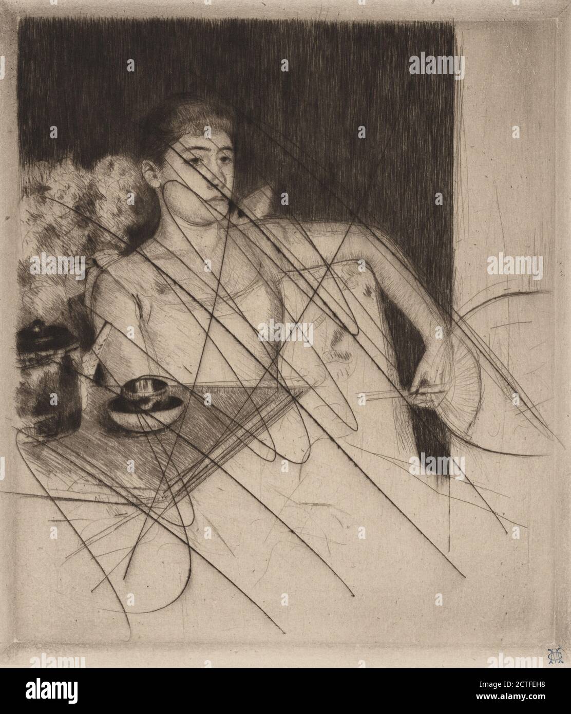 Tea., still image, Prints, 1890, Cassatt, Mary, 1844-1926 Stock Photo