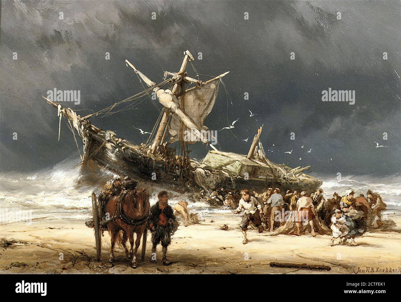 Koekkoek Johannes Hermanus Barend - After the Storm near the Coast of Texel - Dutch School - 19th  Century Stock Photo