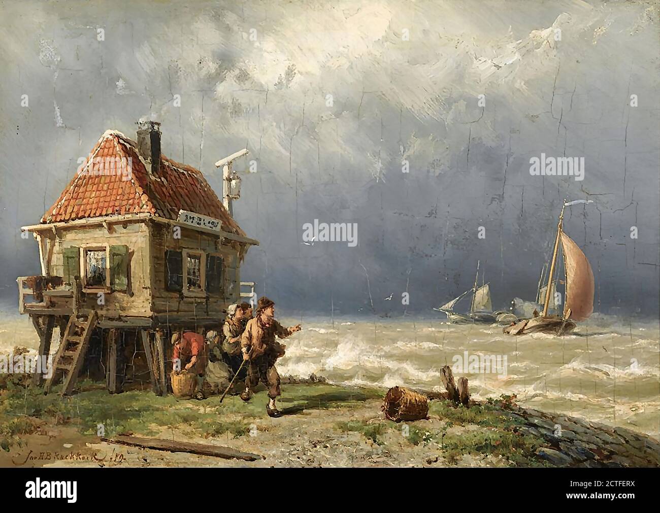 Koekkoek Johannes Hermanus Barend - Figures Near A Pilot's House ...