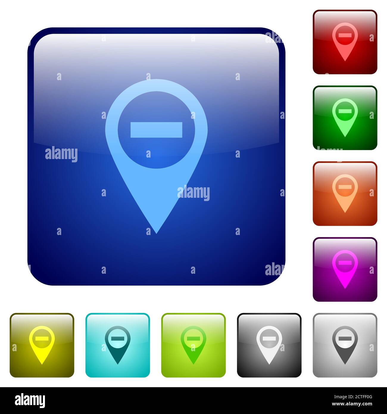 Remove GPS map location icons in rounded square color glossy button set ...
