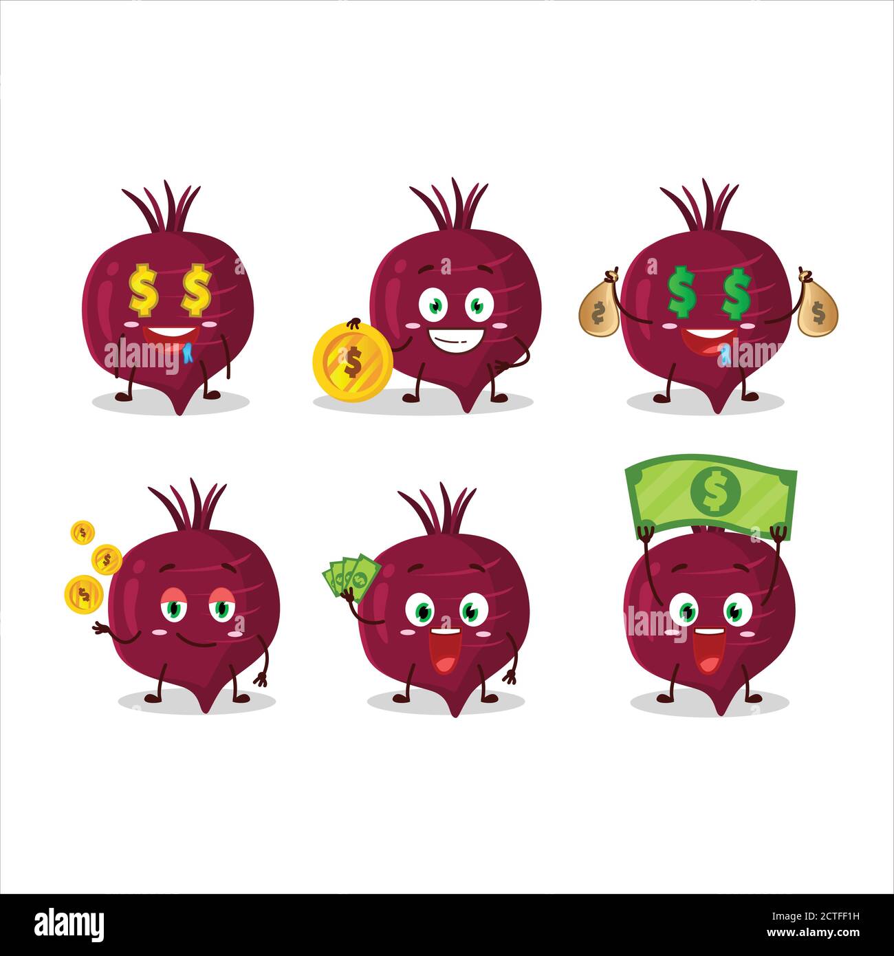 Beet root cartoon character with cute emoticon bring money Stock Vector