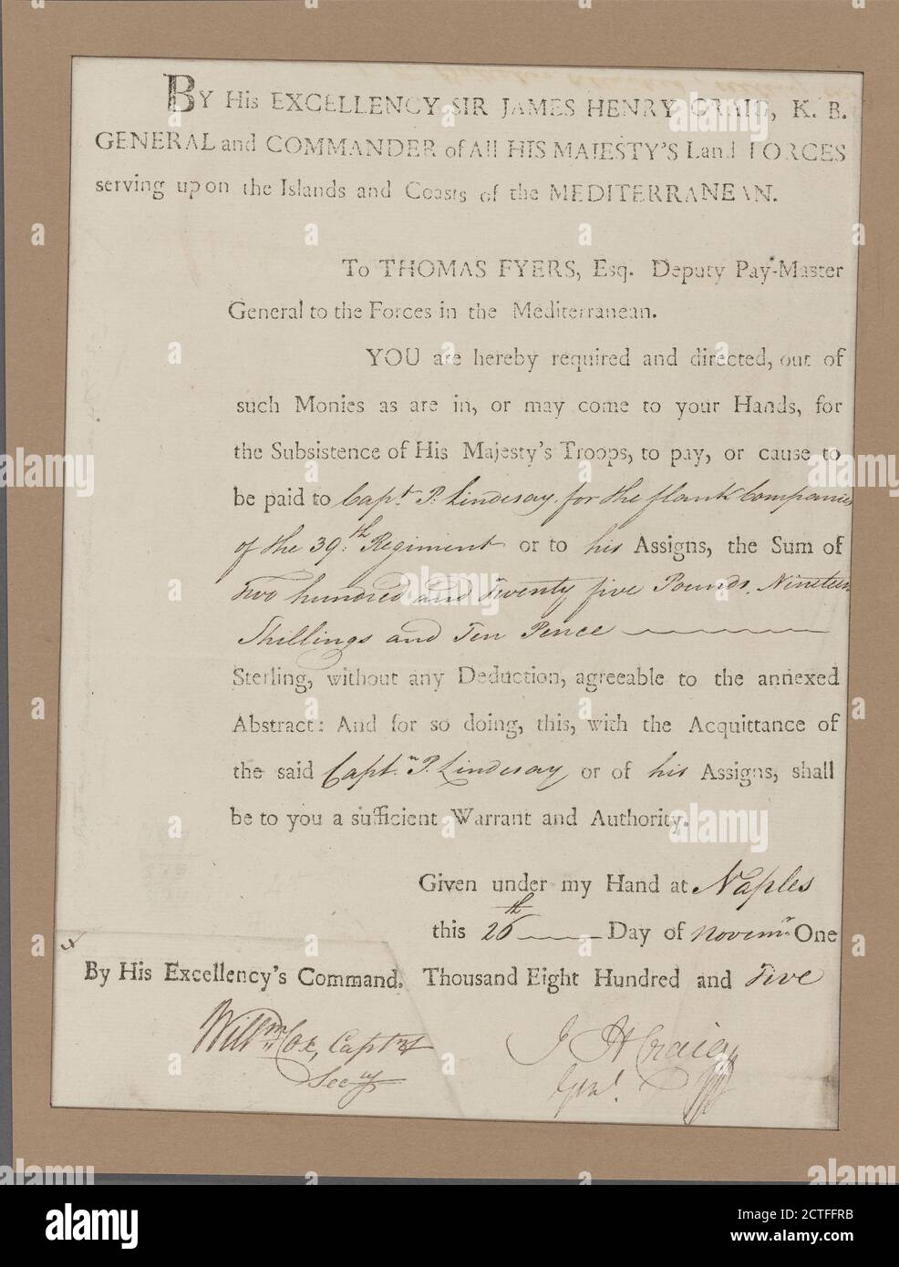 Document, text, Documents, 1805, Great Britain. Army: 39th Regiment Stock Photo