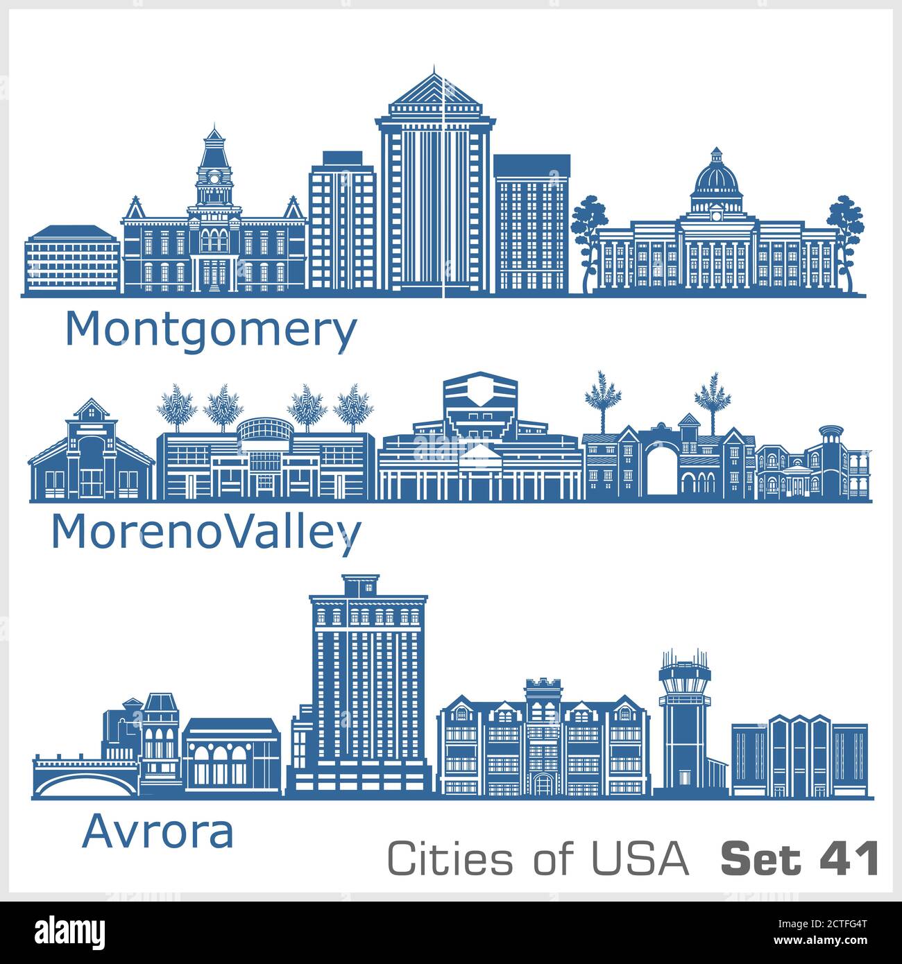 Cities of USA - Aurora, Moreno Valley, Montgomery. Detailed ...