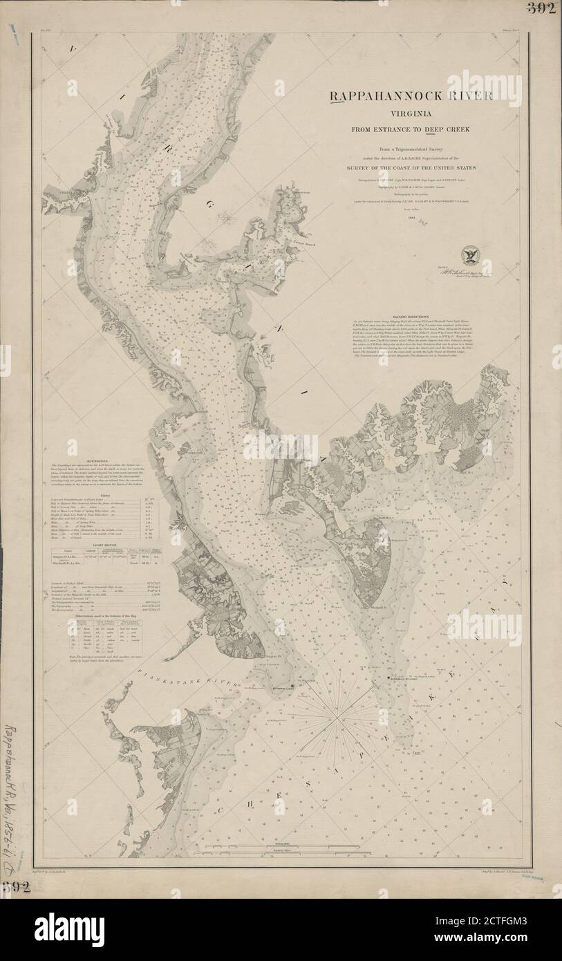 Rappahannock River, Virginia , cartographic, Maps, 1861, Bache, A. D. (Alexander Dallas), 1806-1867, Blunt, Edmund M. (Edmund March), 1770-1862, Palmer, W. R. (William R.), -1862, Seib, J. (John), Farley, John, 1802 or 1803-1874, Adams, I. Hull, Lee, Samuel Phillips, 1812-1897, Almy, John Jay, 1815-1895, Wainwright, Richard, 1817-1862, Maedel, A. (Adolph), Benner, F. W., Sipe, E. H Stock Photo