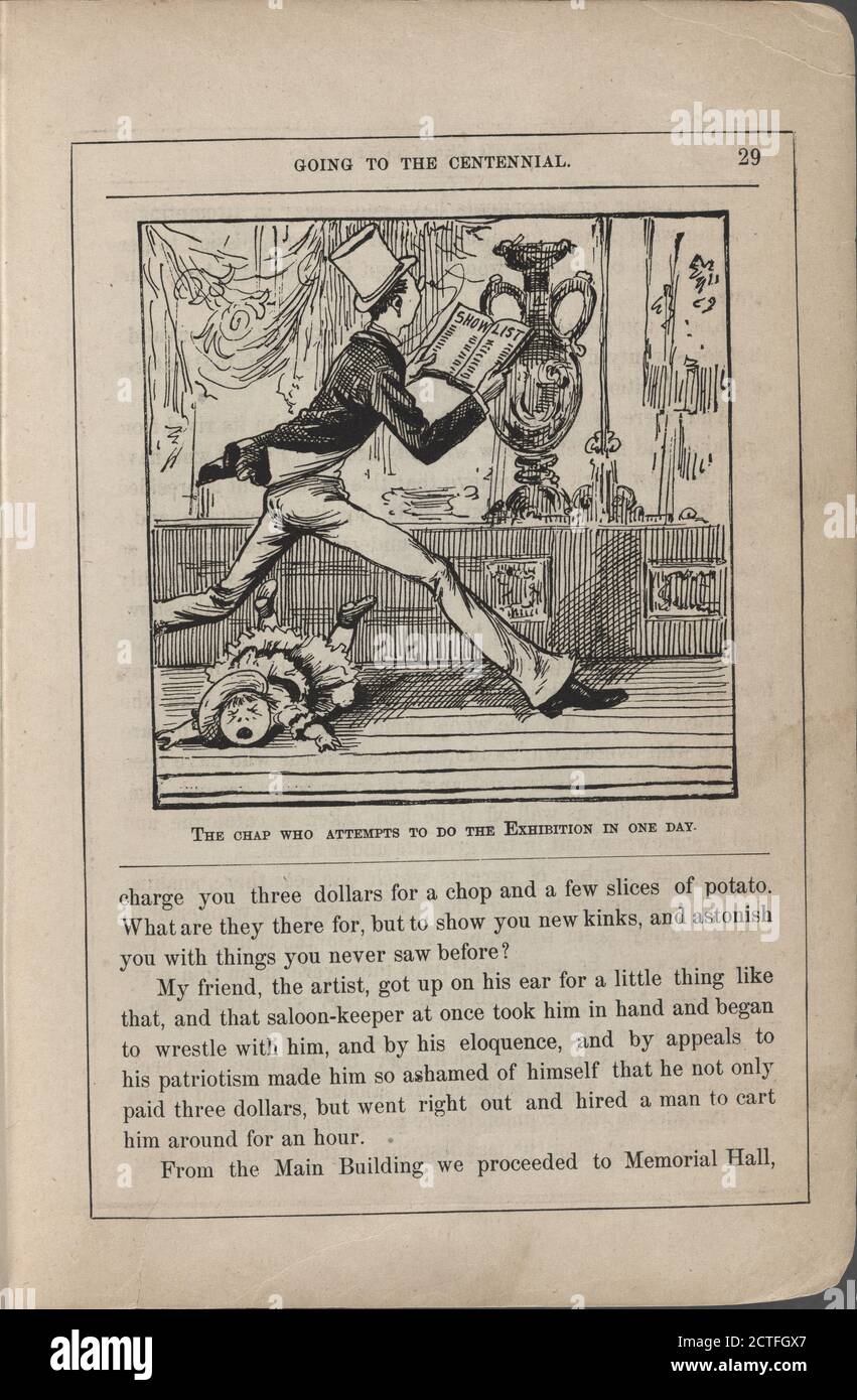 The chap who attempts to do the exhibition in one day, still image, Illustrations, 1876 Stock Photo