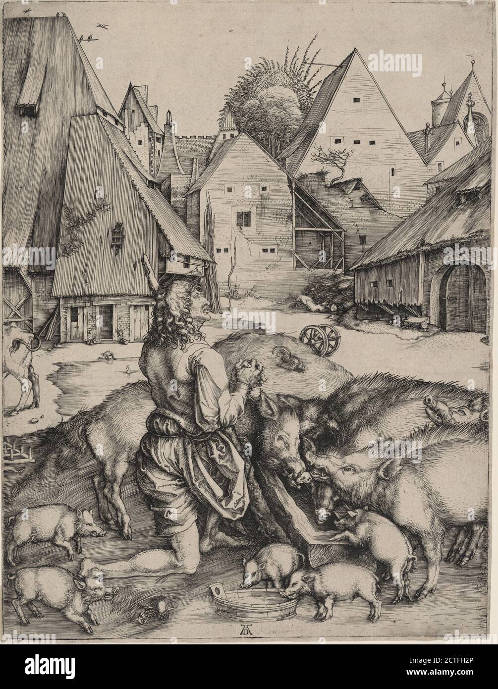 The Prodigal Son Amid the Swine, still image, Prints, 1496, Dürer, Albrecht, 1471-1528 Stock Photo