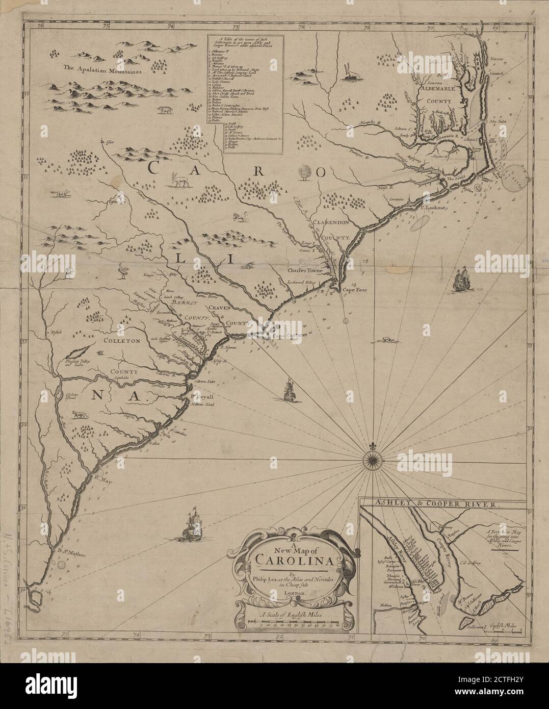 A new map of Carolina , cartographic, Maps, 1695, Lea, Philip, active 1683-1700 Stock Photo