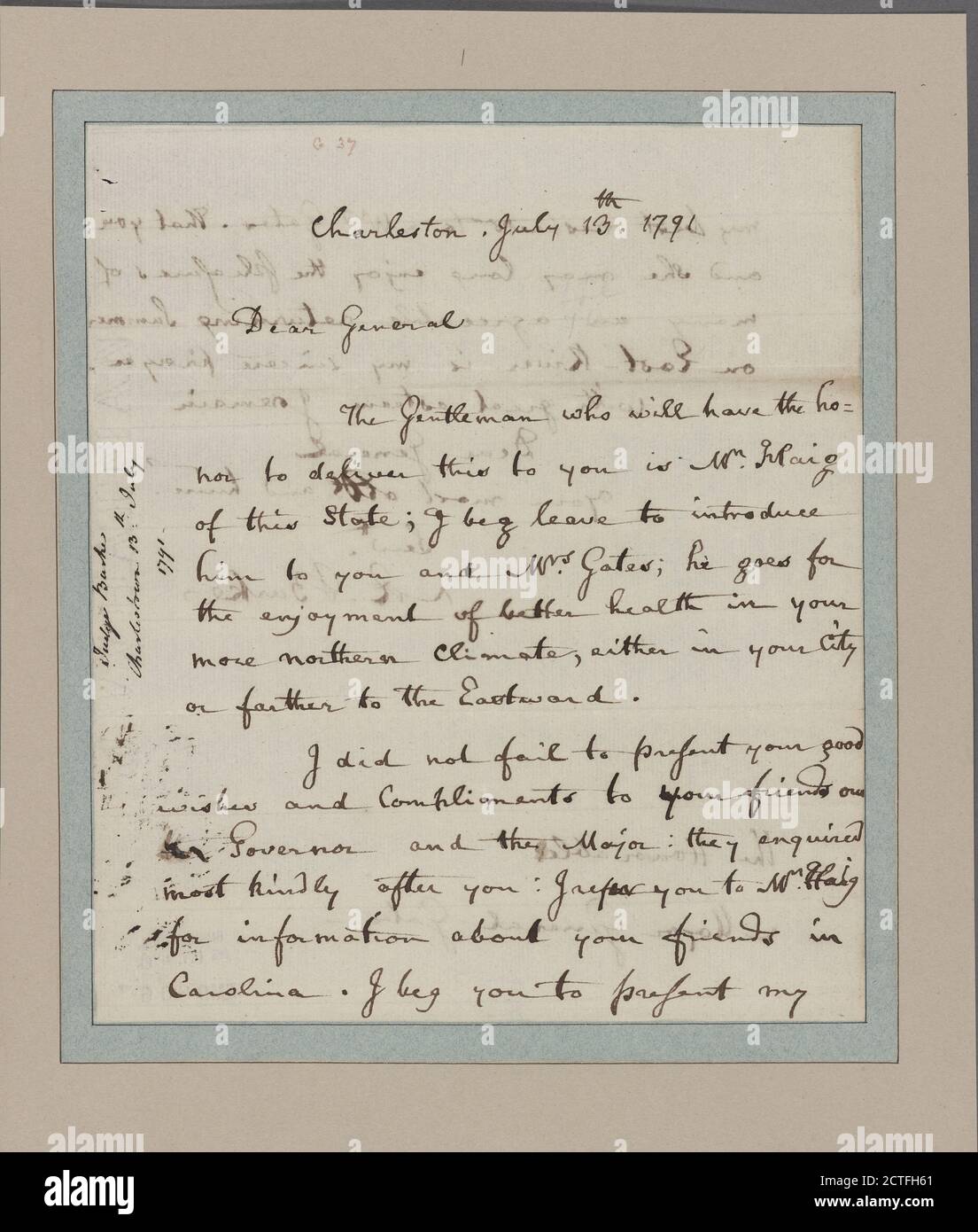 Letter to Horatio Gates New York, text, Documents, 1791, Burke, Aedanus Stock Photo