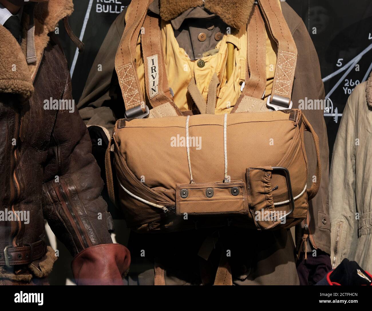 Chest parachute pack for British world war two heavy bomber crew. Stock Photo