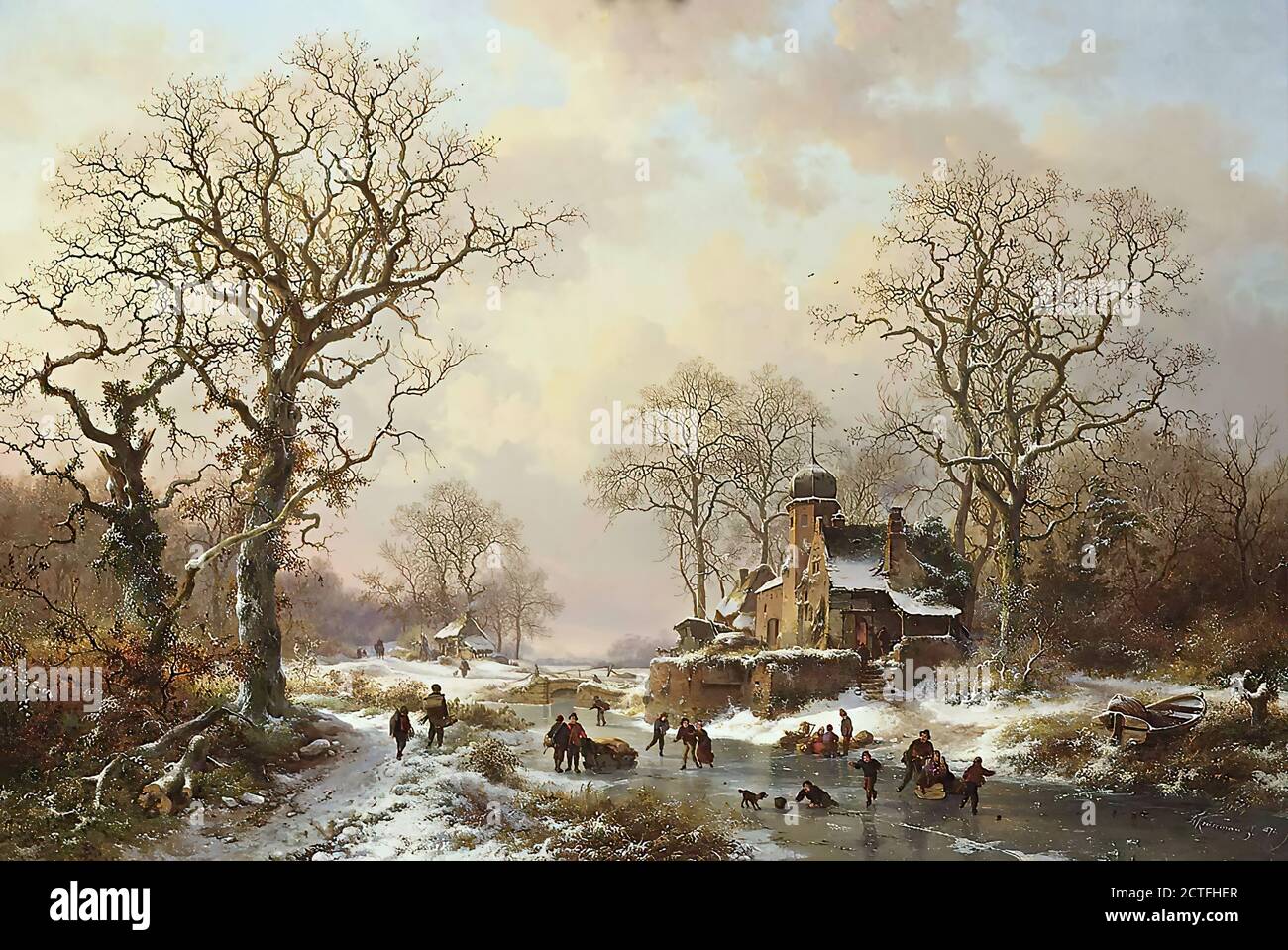 Winterlandschaft Mit Aktivitaten Auf Dem Eis Bei Einem Schloss Frederik Marinus Kruseman