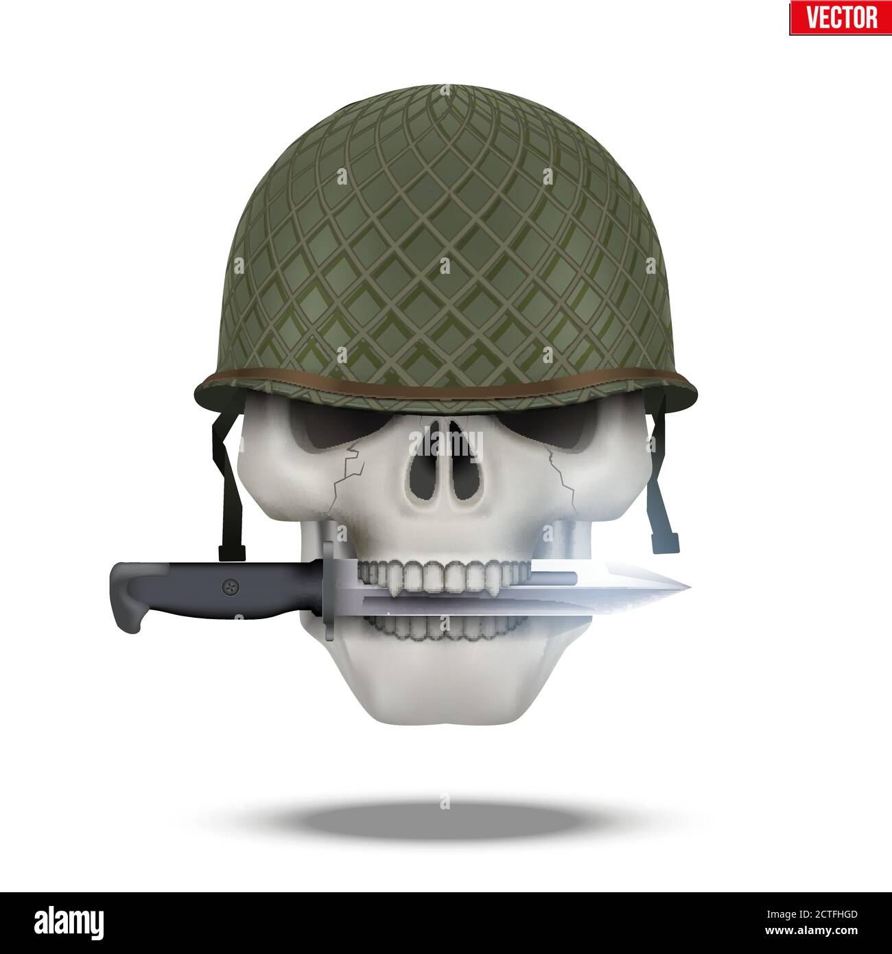 Skull with Military helmet and knife. Stock Vector
