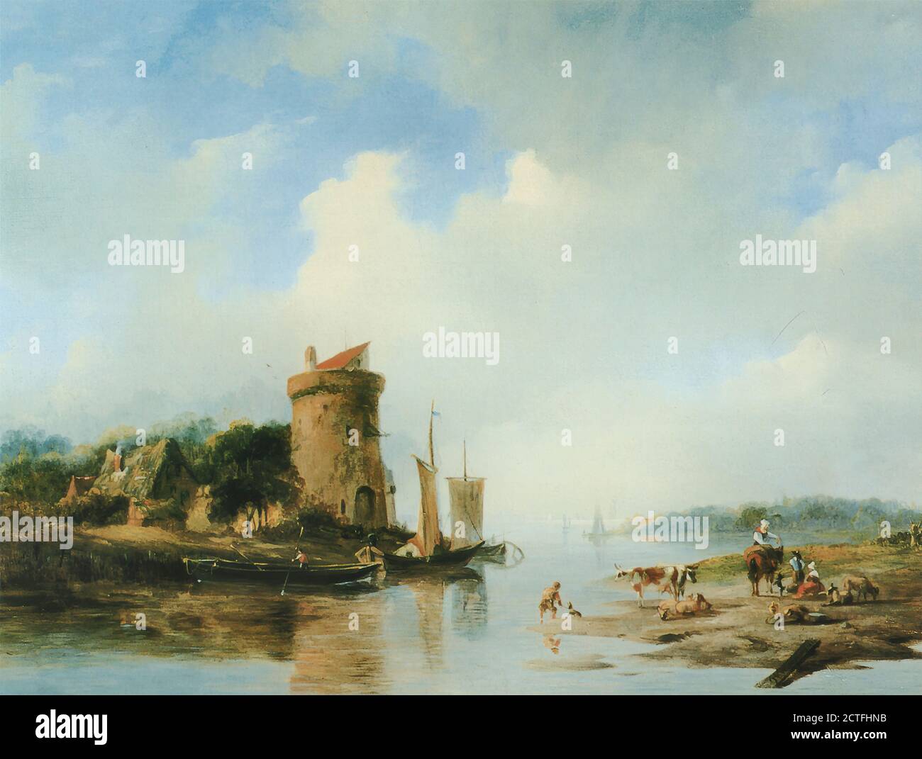 Kruseman Frederik Marinus - Rivierlandschap - Dutch School - 19th  Century Stock Photo
