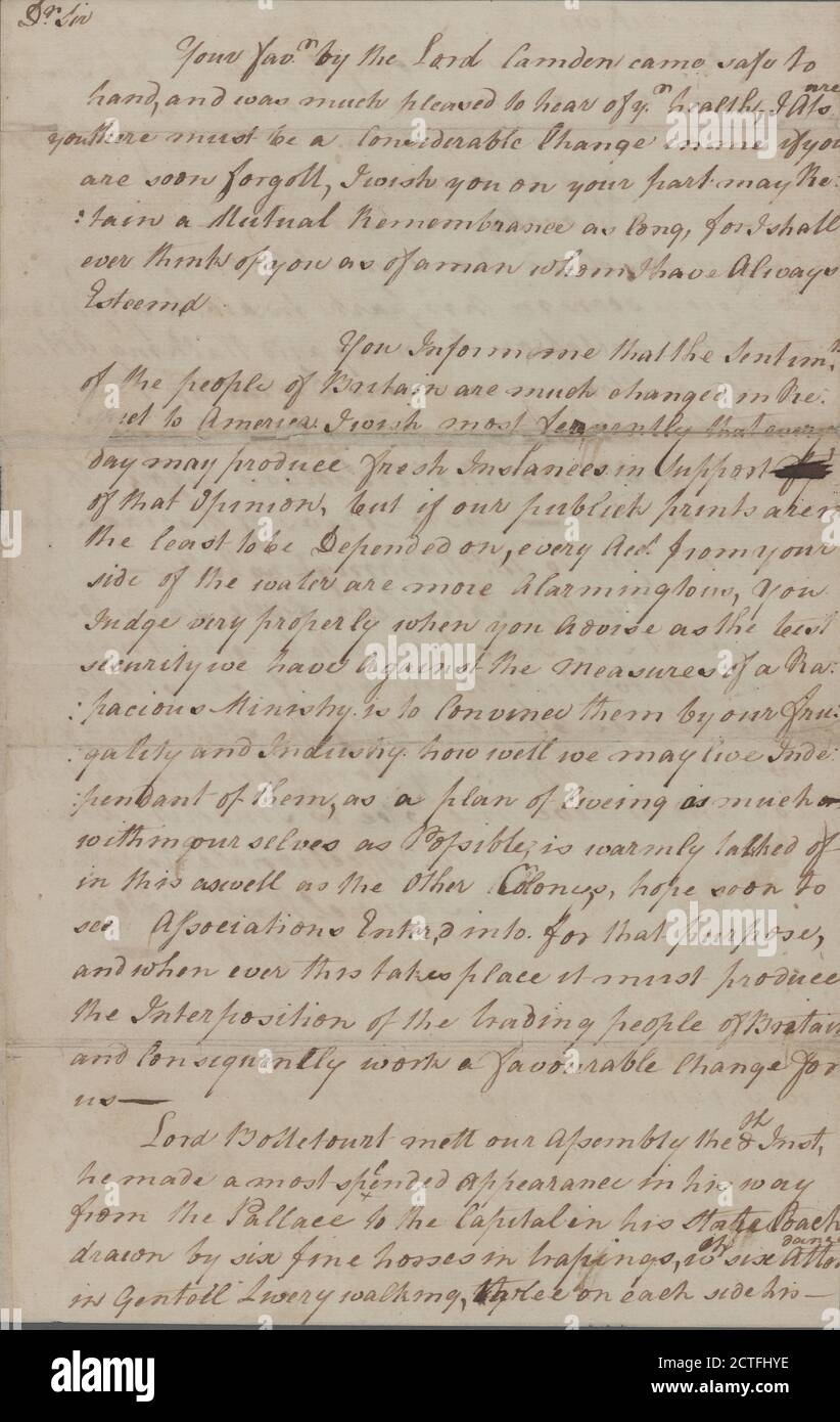 Letter to William Lee London, text, Documents, 1769, Washington, Samuel Stock Photo