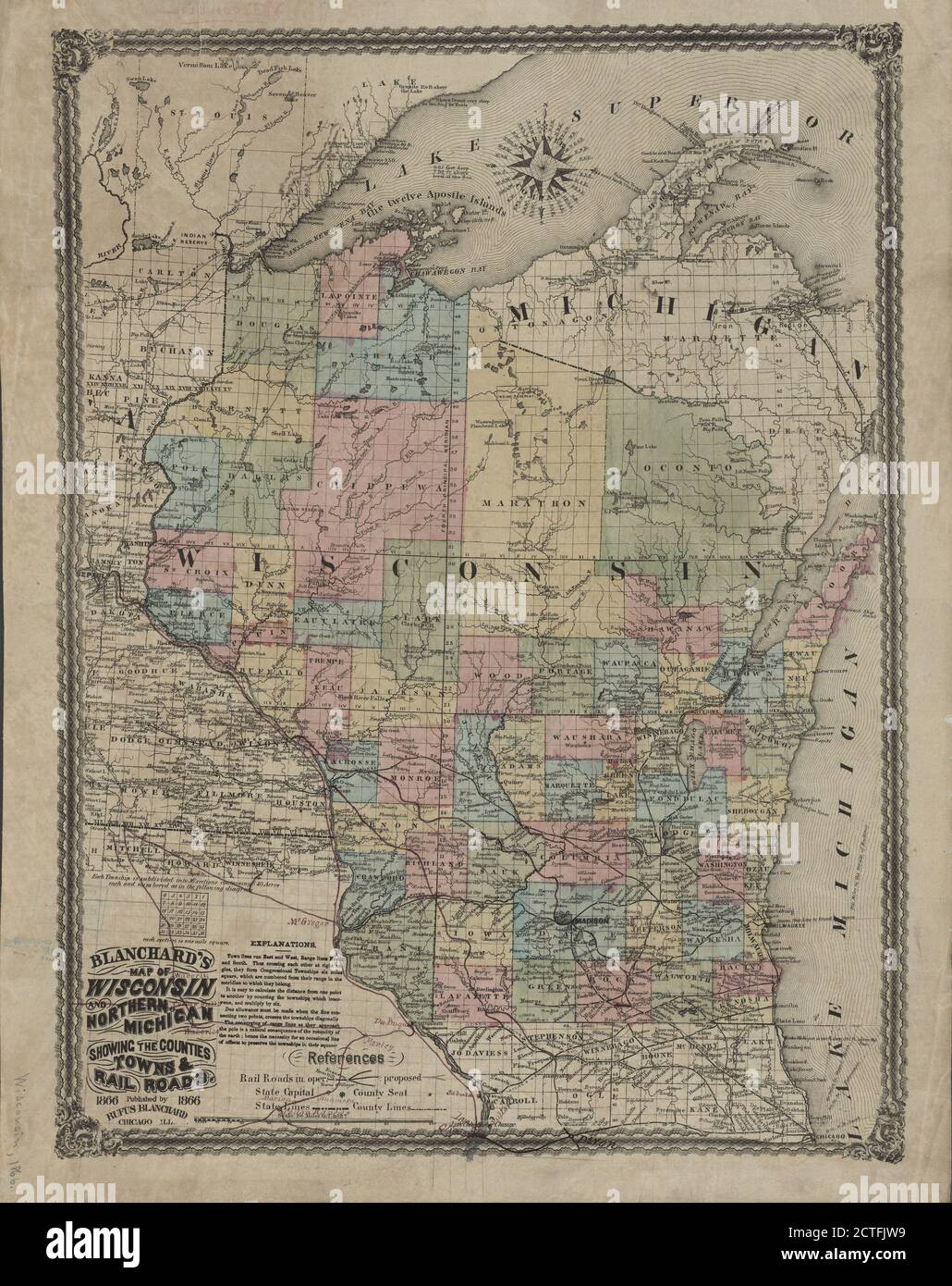 Blanchard's Map Of Wisconsin And Northern Michigan , Cartographic, Maps 