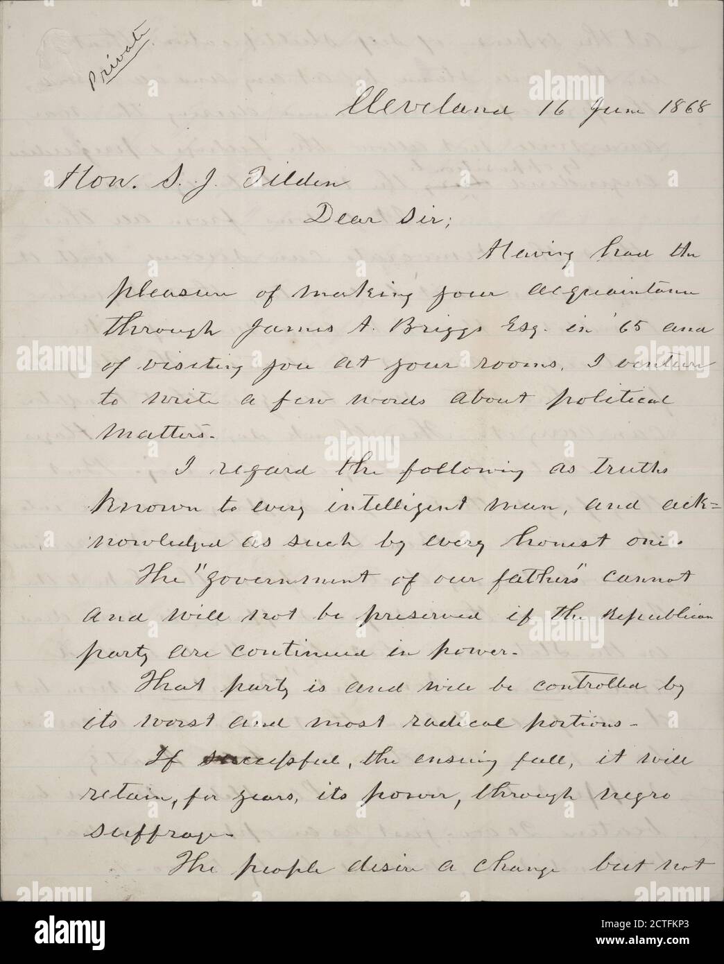White, B., text, Correspondence, 1868 Stock Photo