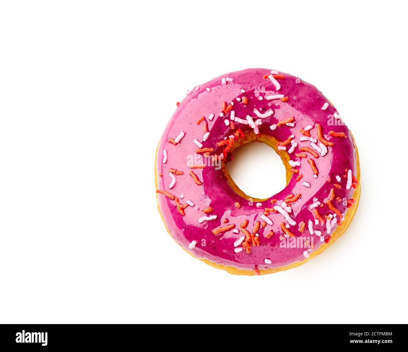 Glazed sweet pink donut isolated on white background with copy space ...