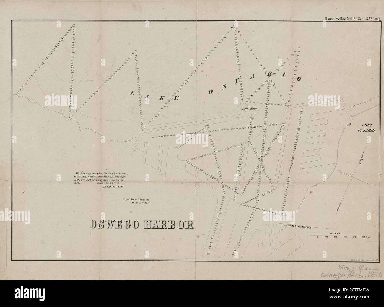 Oswego Harbor, cartographic, Maps, 1854, Wagner & M'Guigan Stock Photo