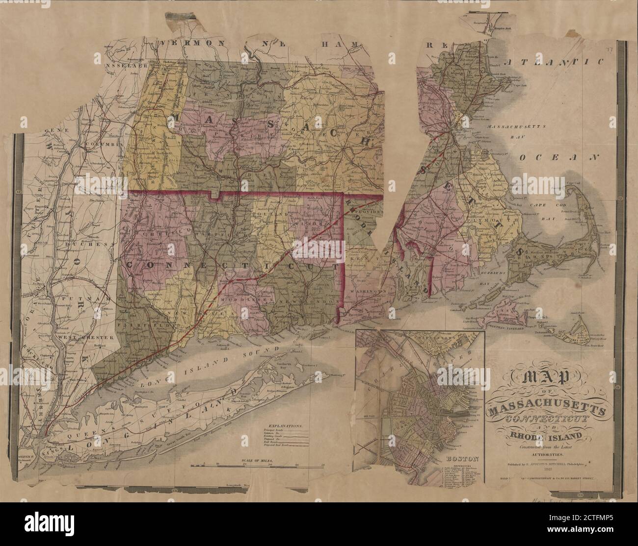 Map of Massachusetts, Connecticut and Rhode Island, cartographic, Maps