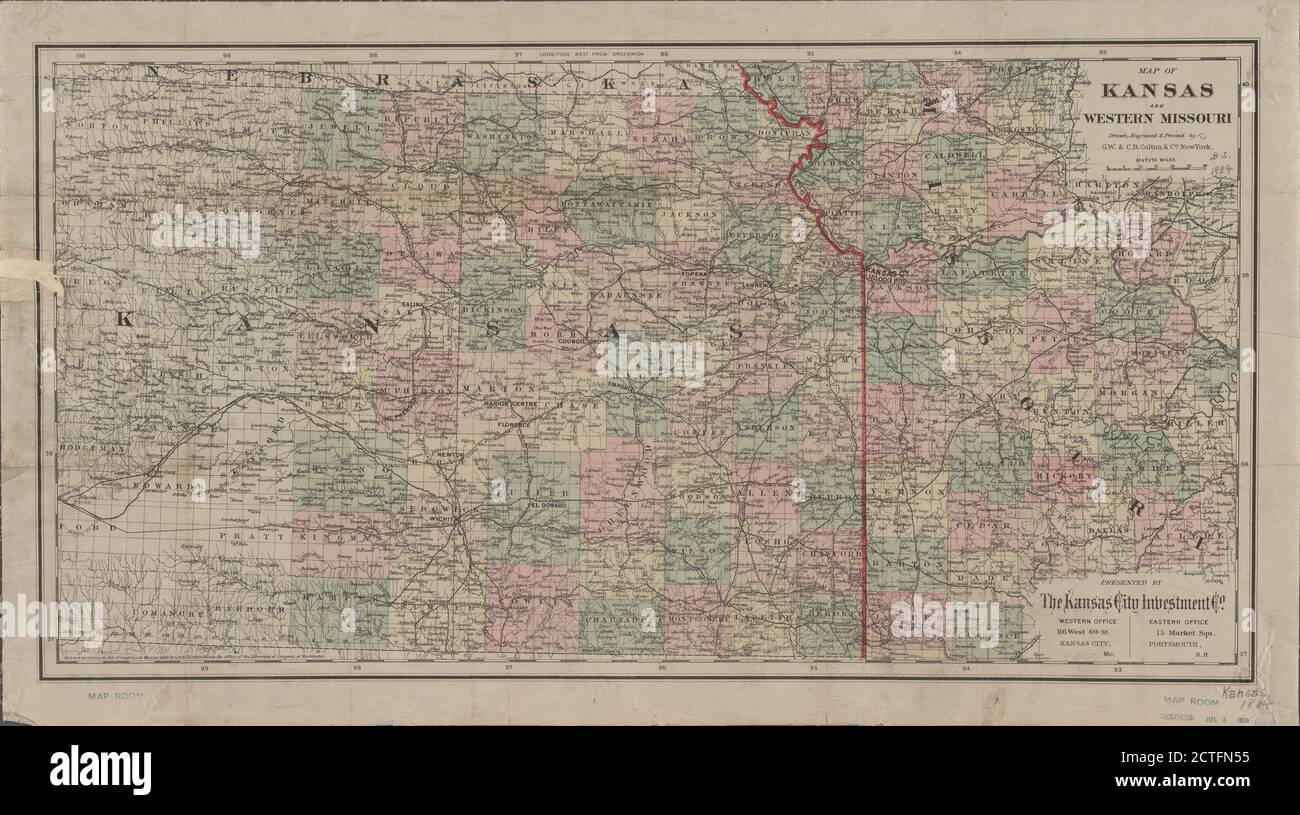 Map Of Western Missouri Map Of Kansas And Western Missouri , Cartographic, Maps, 1884, G.w. & C.b.  Colton & Co., G.w. & C.b. Colton & Co Stock Photo - Alamy
