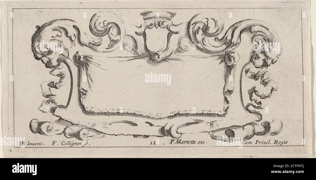 Au milieu du haut, un écusson héraldique blanc, still image, Prints, 1601 - 1700, Della Bella, Stefano, 1610-1664 Stock Photo