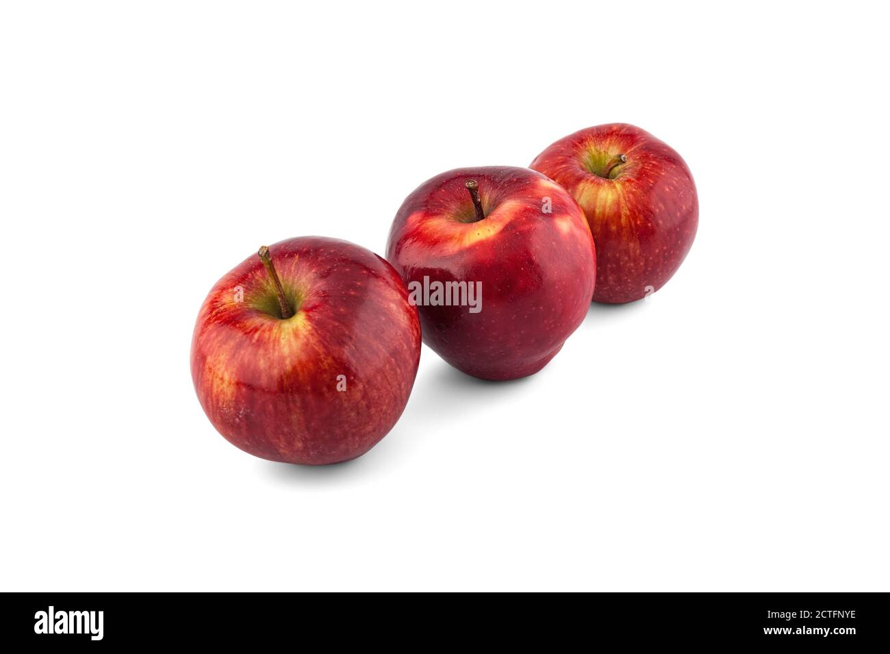 Group of three whole green apple isolated on white background. Stock Photo
