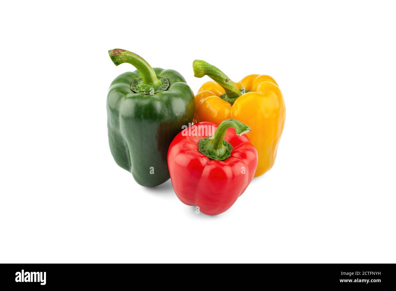 Three bell peppers isolated on white background. Stock Photo
