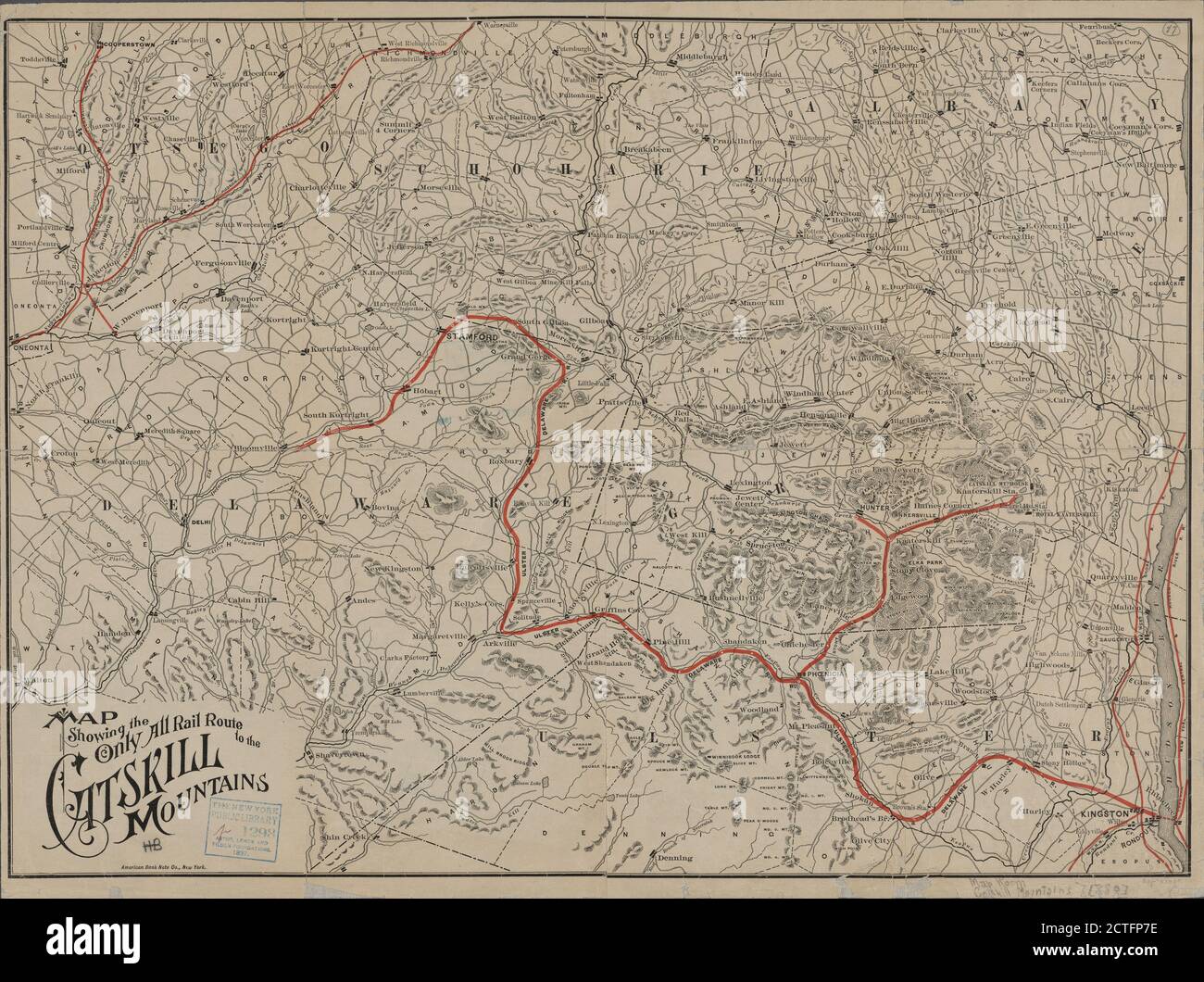 Map showing the only all rail route to the Catskill Mountains