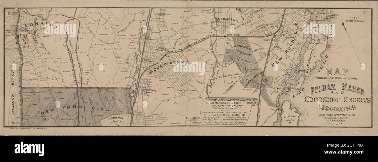 Map showing location of lands of the Pelham Manor and Huguenot Heights Association, cartographic, Maps, 1875, Hart, J Stock Photo