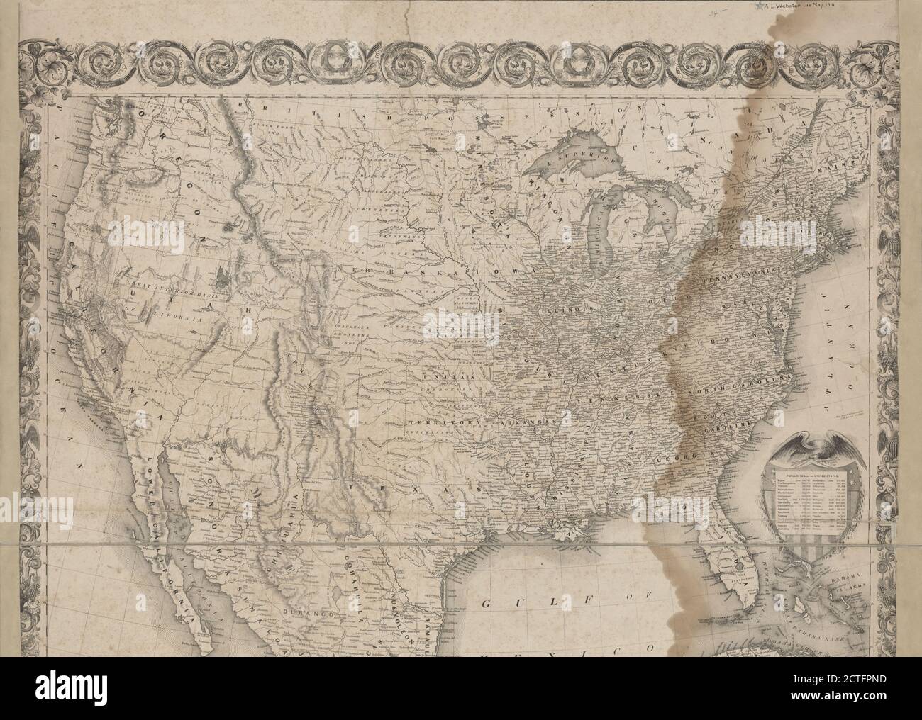 Map of the United States with its territories, cartographic, Maps, 1851 