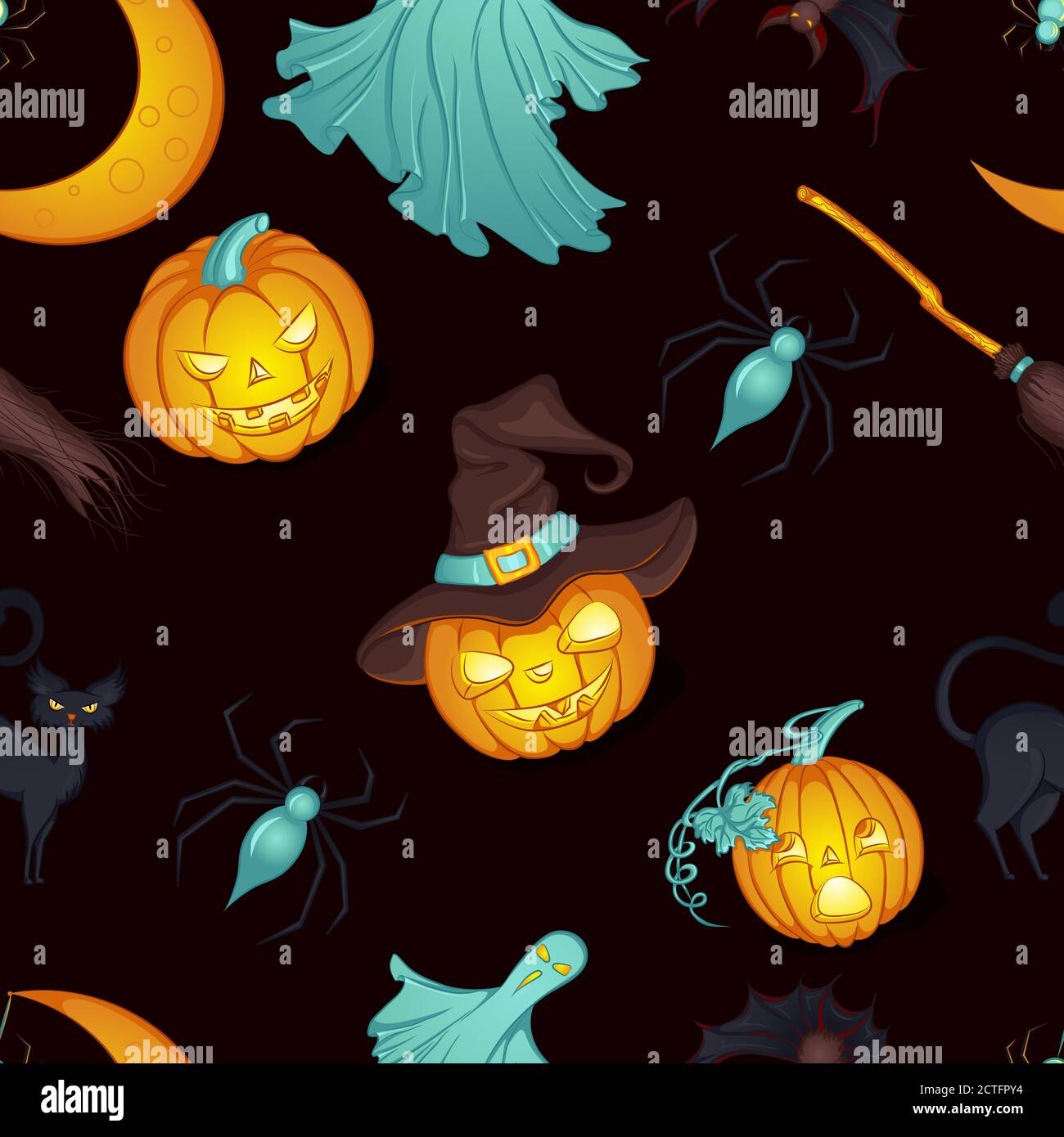Vector seamless pattern of three Halloween pumpkins Stock Vector