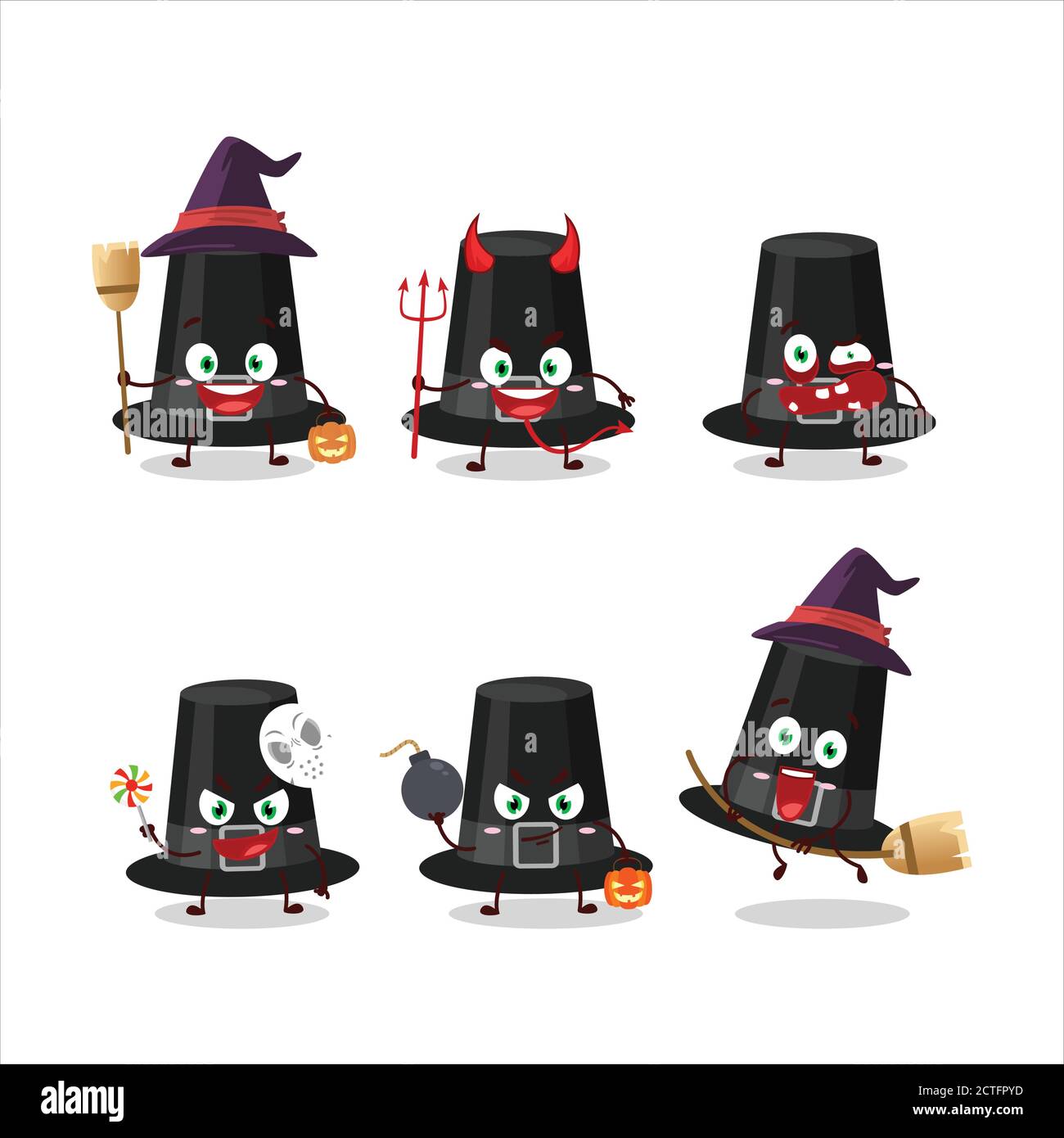Halloween expression emoticons with cartoon character of black pilgrims ...