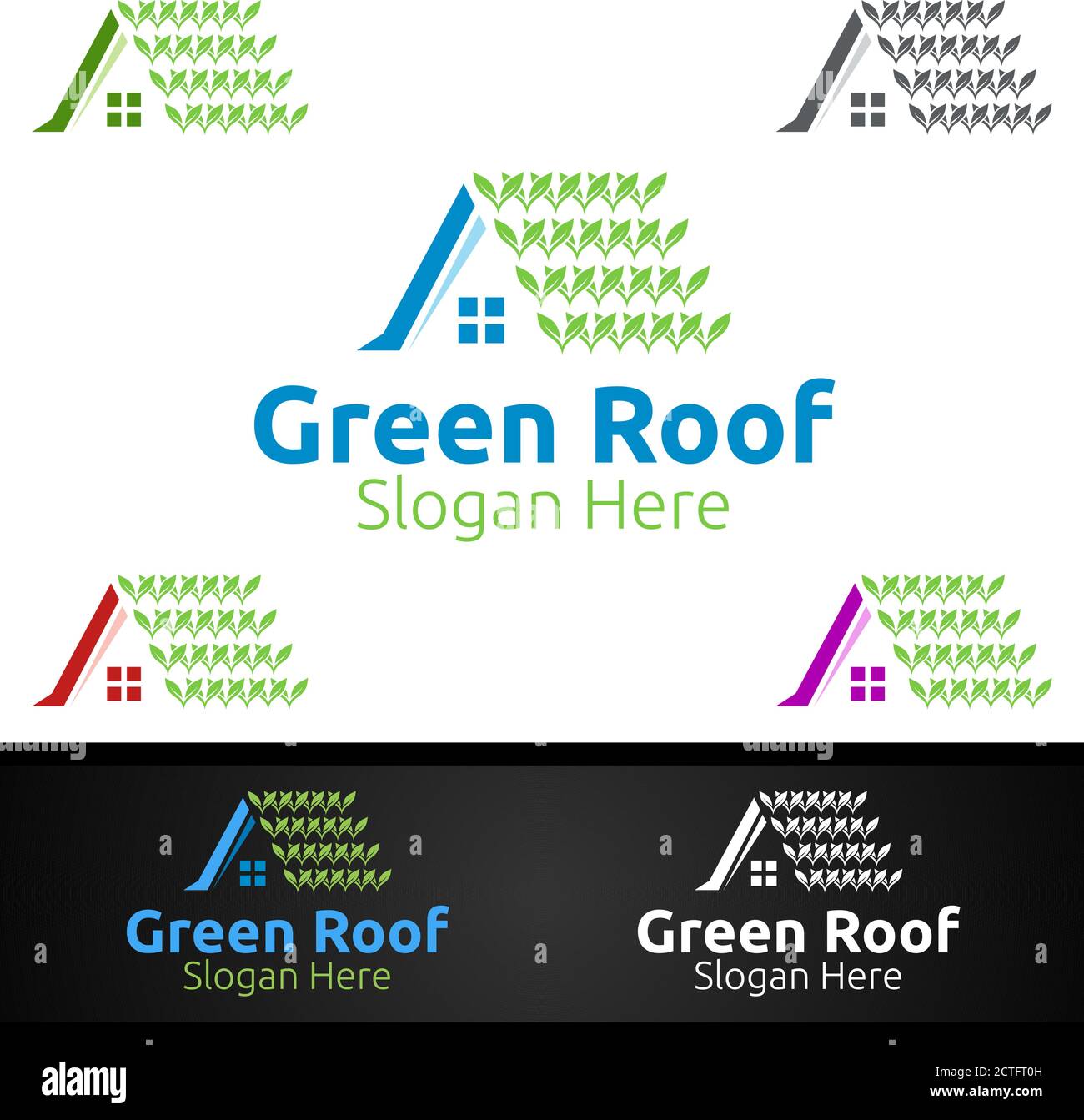 Green Roofing Logo for Property Roof Real Estate or Handyman Architecture Design Stock Vector