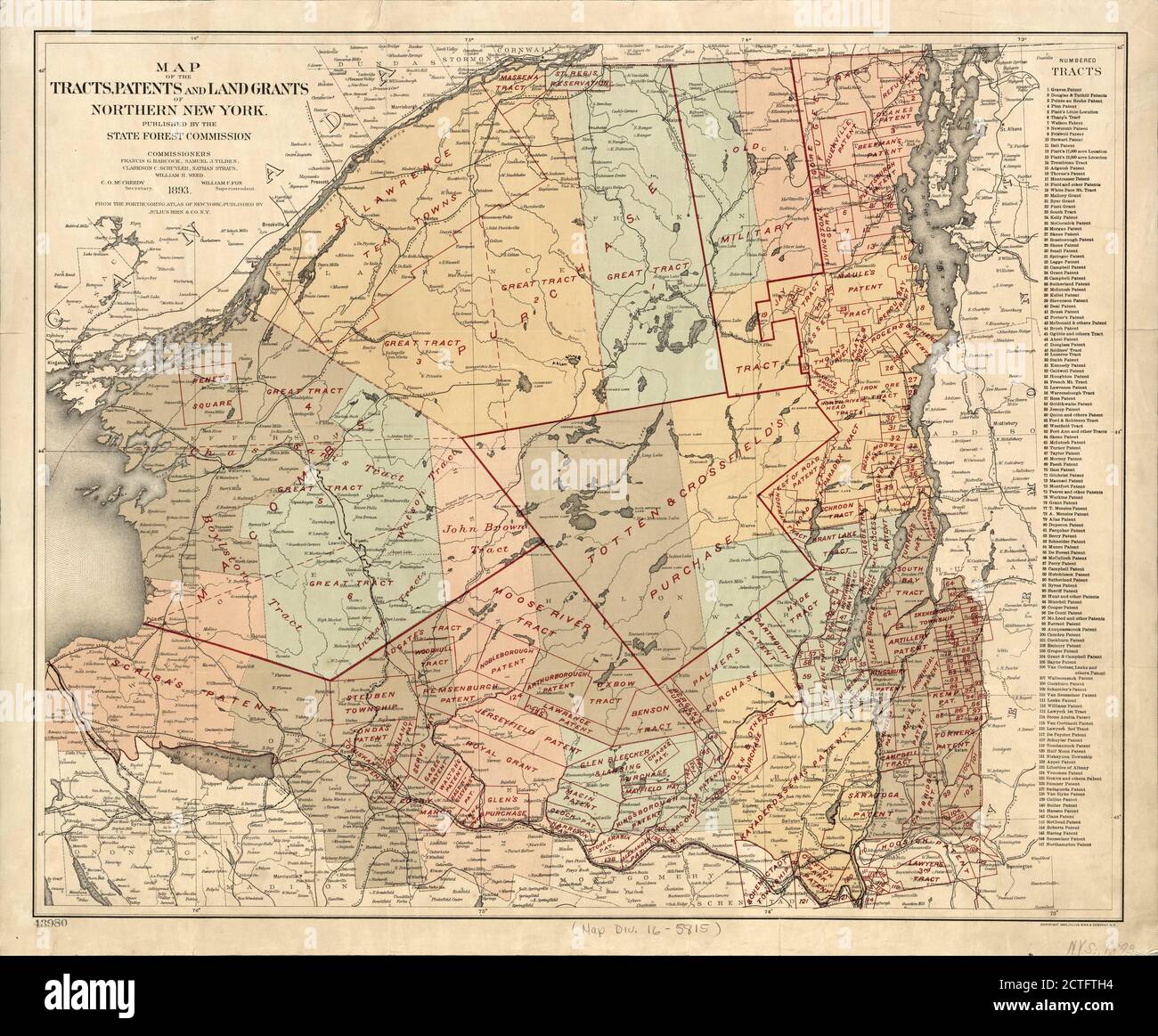 Map of the tracts, patents and land grants of northern New York, cartographic, Maps, 1894, Julius Bien & Co Stock Photo