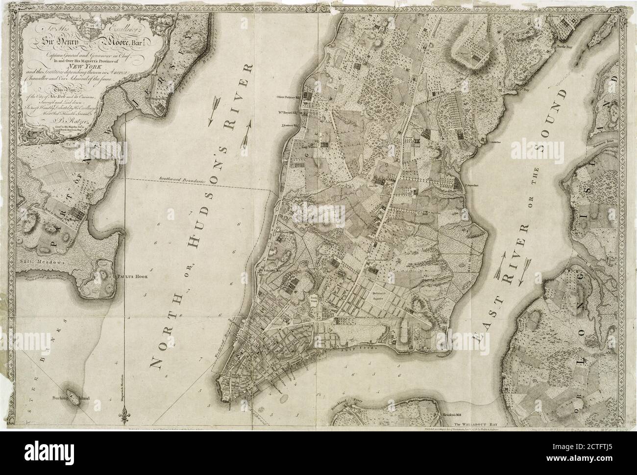 Plan of the city of New York in North America : surveyed in the years 1766 & 1767, still image, Maps, 1776-01-12, Faden, William (1750?-1836), Kitchin, Thomas (d. 1784), Ratzer, Bernard Stock Photo