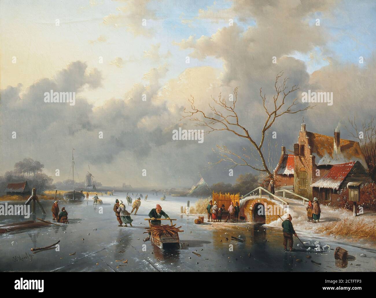 Morel Jan Evert - Wintergezicht Met Schaatsers - Dutch School - 19th ...