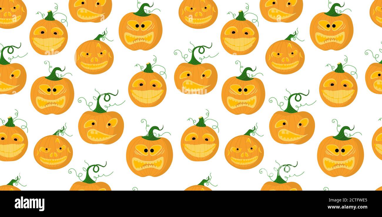 Background for Halloween. A pumpkin with a scary face. illustration vector seamless pattern. Stock Vector