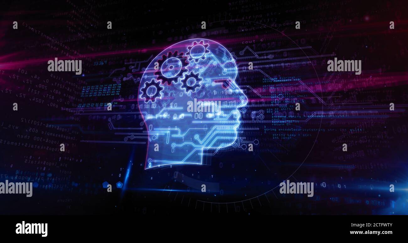 Artificial intelligence, cybernetic brain, cyborg and machine learning concept. Futuristic abstract 3d rendering illustration. Stock Photo