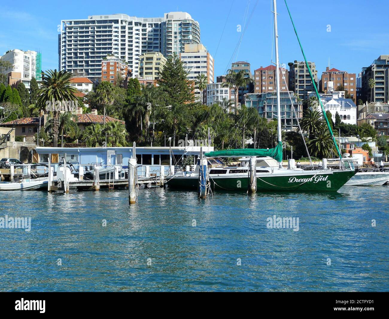 LUXURIOS YACTHS IN A PRIVATE CITY HARBOR Stock Photo