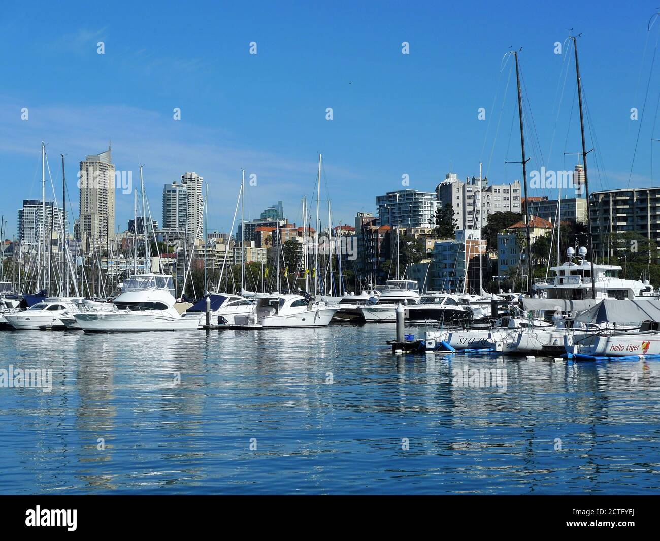 LUXURIOS YACTHS IN A PRIVATE CITY HARBOR Stock Photo