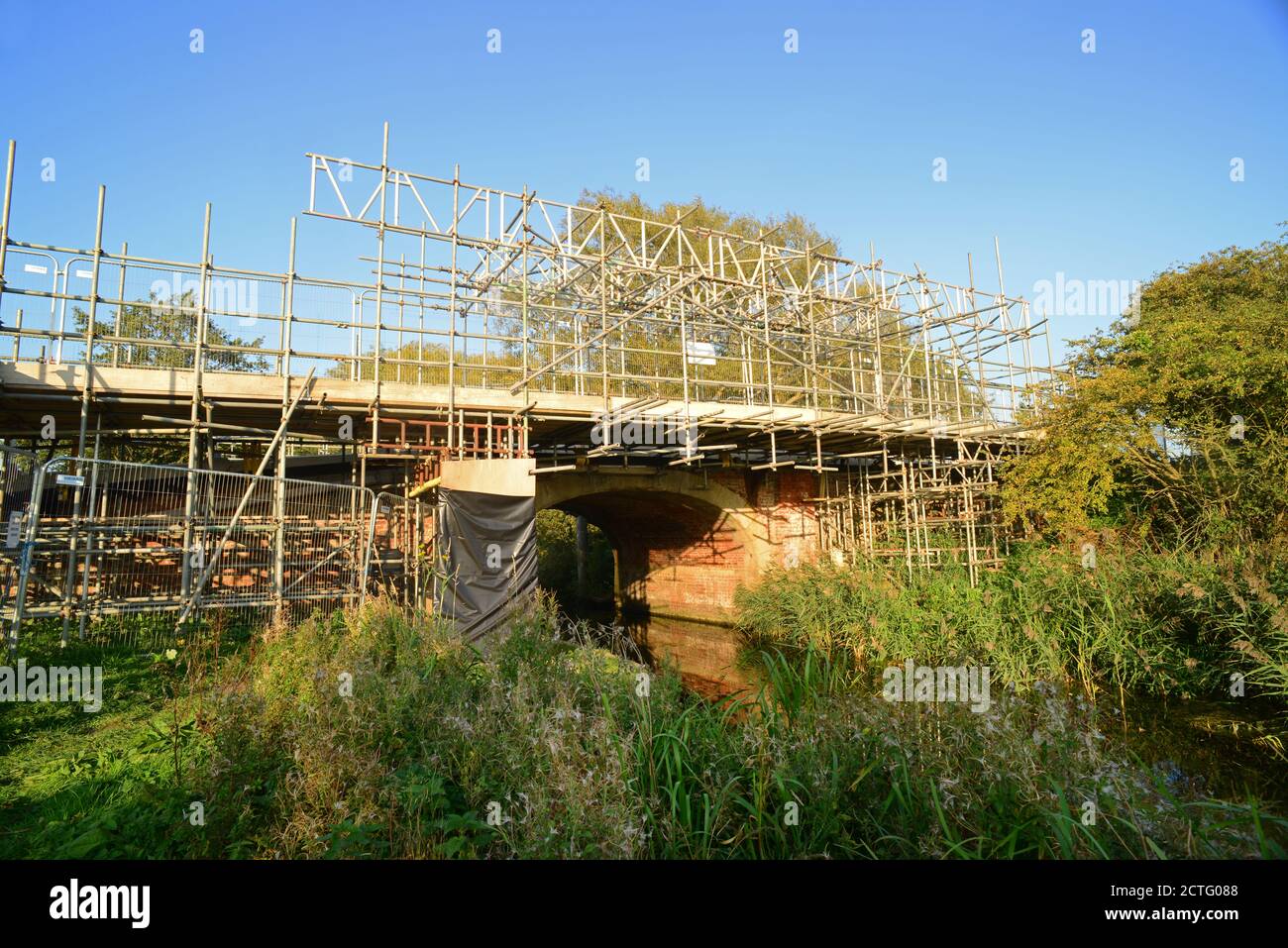 Restoring Hagg bridge grade II listed, designed by george leather, pre 1840 across the pocklington canal near Melbourne East riding of yorkshire uk Stock Photo