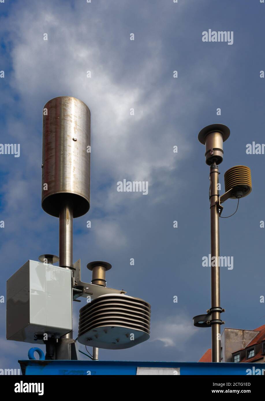 Instrument for measuring air pollution, pollutant emission and fine dust Stock Photo
