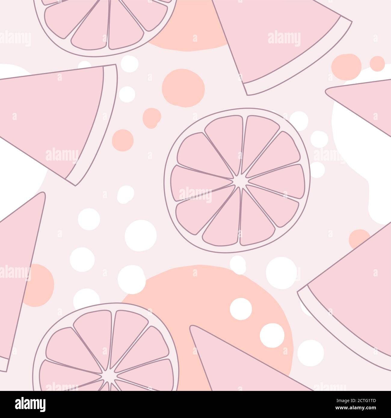 Vector seamless pattern. Background with lemon, watermelon in pink color. Great for wallpaper, cards and textile. Stock Vector