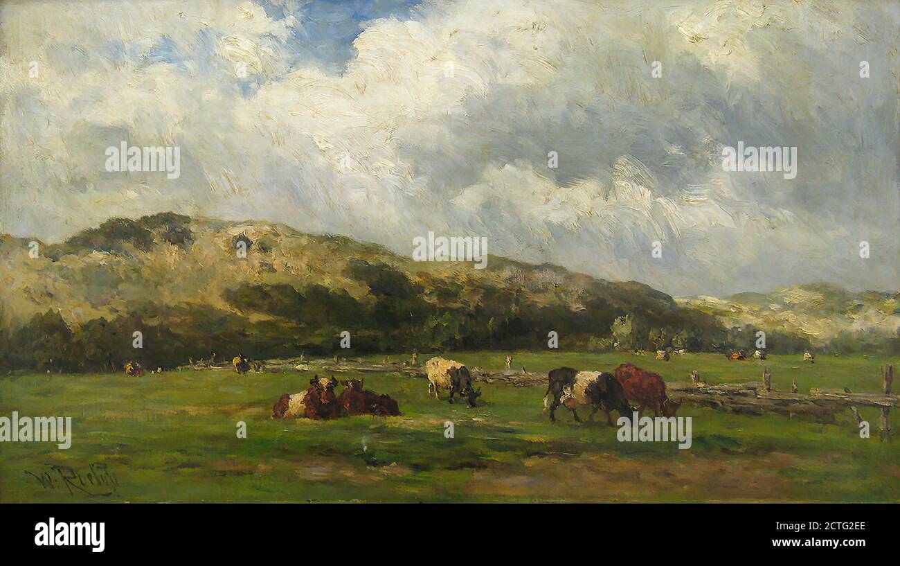 Roelofs Willem - Duinlandschap Met Koeien Bij Bloemendaal - Dutch School - 19th  Century Stock Photo