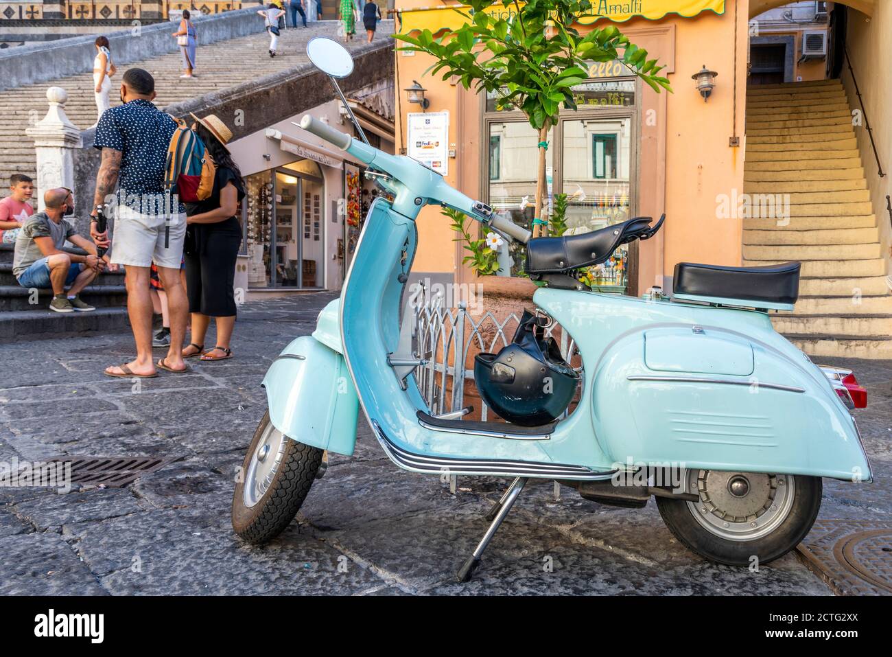 Vespa scooter parked in Amalfi, Campania, Italy Stock Photo