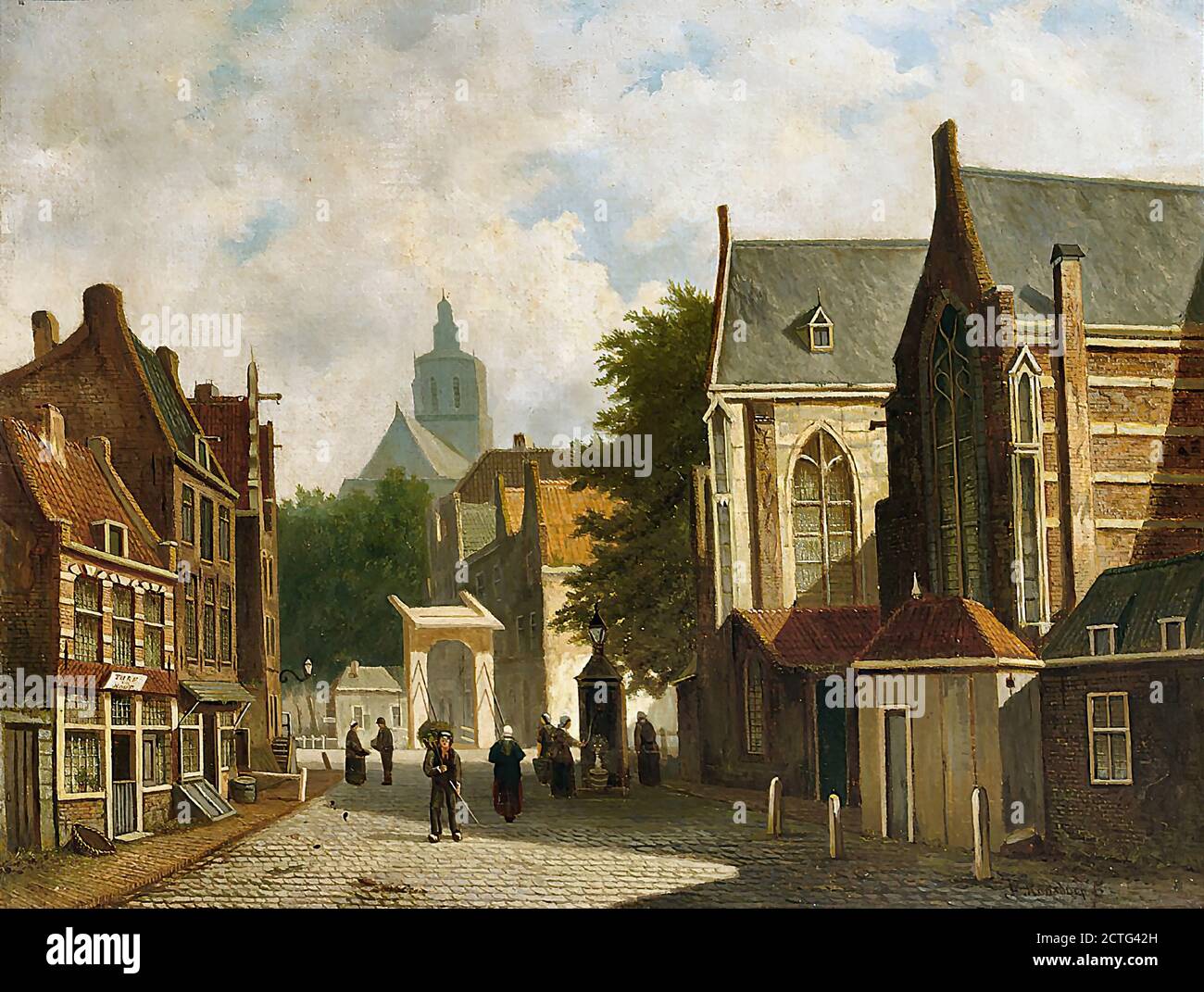 Roosdorp Frederik - Townsfolk in a Sunlit Dutch Town - Dutch School - 19th  Century Stock Photo