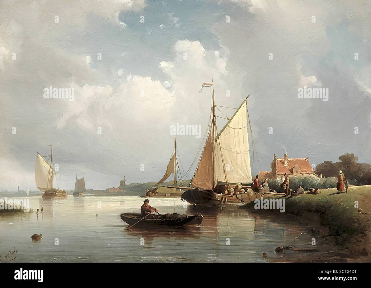 Rust Johan Adolph - Beurtschip Op Kalm Water - Dutch School - 19th  Century Stock Photo