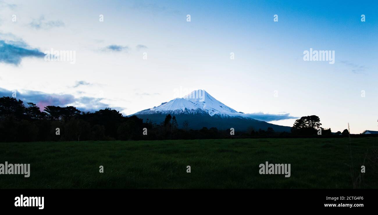 Mount Taranaki at sunset Stock Photo